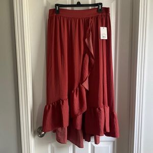 NWT Elle Rust Orange MIDI Skirt Size L